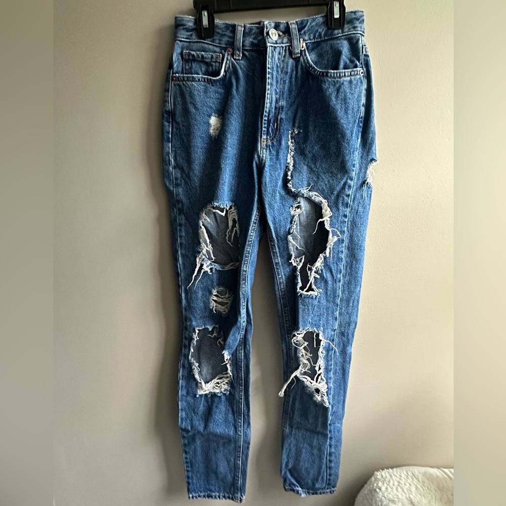 BDG, mom high-rise, straight leg jeans with holes